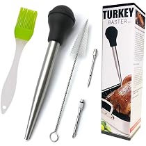 Lot De 4 Poires à Dinde En Acier Inoxydable – Seringue à Viande Avec 2 Aiguilles, Ampoule Silicone, Brosse Nettoyage – Injecteur Marinade BBQ Thanksgiving