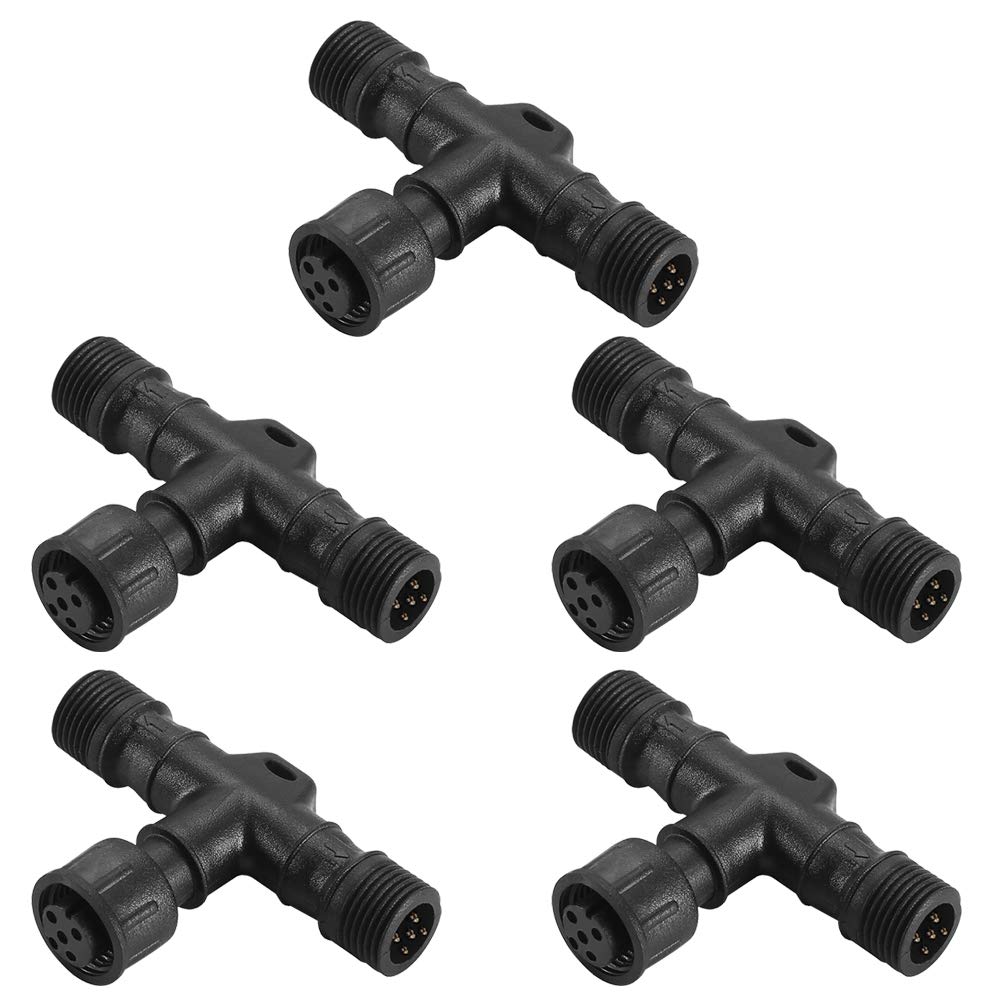 INDARUN 5 pcs 5 Pins T-Connector Waterproof IP67 for RGBW Led Decking Lights