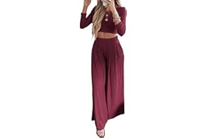 BTFBM Women's Two Piece Lounge Set Long Sleeve Bodycon Ribbed Knit Crop Top Loose Wide Leg Pant Casual Outfits Sweatsuit