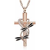 QGJNSGC Dragonfly Urn Necklace for Ashes Cross Infinity Cremation Jewelry Crystal Ashes Pendant Stainless Steel Keepsake Memorial Urn Jewelry for Women Men Gifts