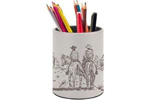 XUWU Western Desert Cowboy Pen Holder Pencil Organizer Cute Pencil Cup Desk Decor Makeup Brush Holder PU Multifunctional Office Suppliesfor Home Classroom School