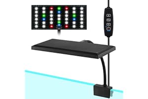 DOMICA Clip On Aquarium Light with Timer for 3 to 8 Gal Fish Tank (Dimmable Full Spectrum LED) USB Moving Lamp for Open Terrarium (Adapter NOT Included), Black, DM-USBLIGHT+T02