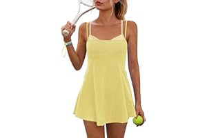 Yanekop Womens Tennis Dress with Built in Shorts and Bra Athletic Dresses Golf Outfits Spaghetti Strap Workout Dress