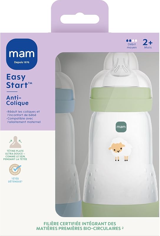 Easy Start Anti-Colic Flasche 2+ Monate mittlerer Durchfluss (2 x 260 ml) Multicolor – Flasche zur Reduzierung von Koliken und Beschwerden des Babys – Babyflasche zum Stillen geeignet