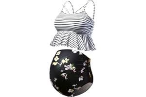 GINKANA Maternity Bikini Two Piece Swimsuits Ruffle High Waisted Maternity Bathing Suit Summer Pregnancy Swimwear