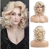 Sallcks Short Curly Blonde Wig for Women Soft Synthetic Heat Resistant Party Costumes Halloween Wigs