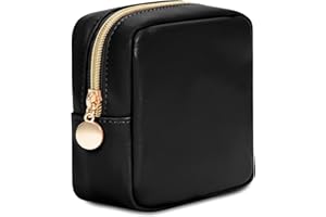 Wandering Nature Small Makeup Bag for Purse Mini Make up Pouch Cute Cosmetic Pouch for Women with Slip-in Pockets Matte Leather, Black