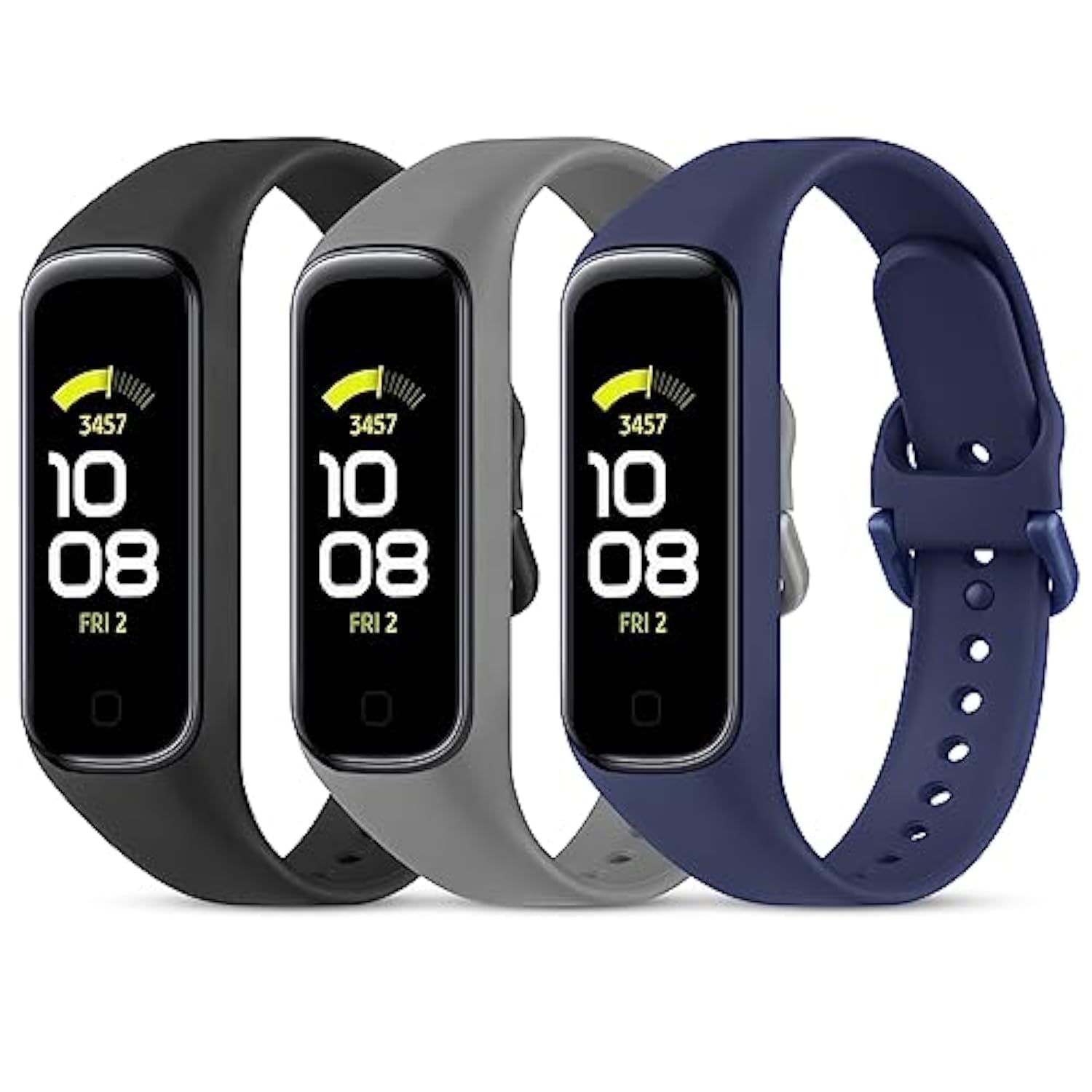 Photo 1 of Wanme Replacement Bands for Samsung Galaxy Fit 2 Band Women Men, 3 PACK Silicone Sport Strap Compatible with Samsung Galaxy Fit 2 SM-R220 Replacement Wristband Accessories (Black+Dark Grey+Navy Blue)