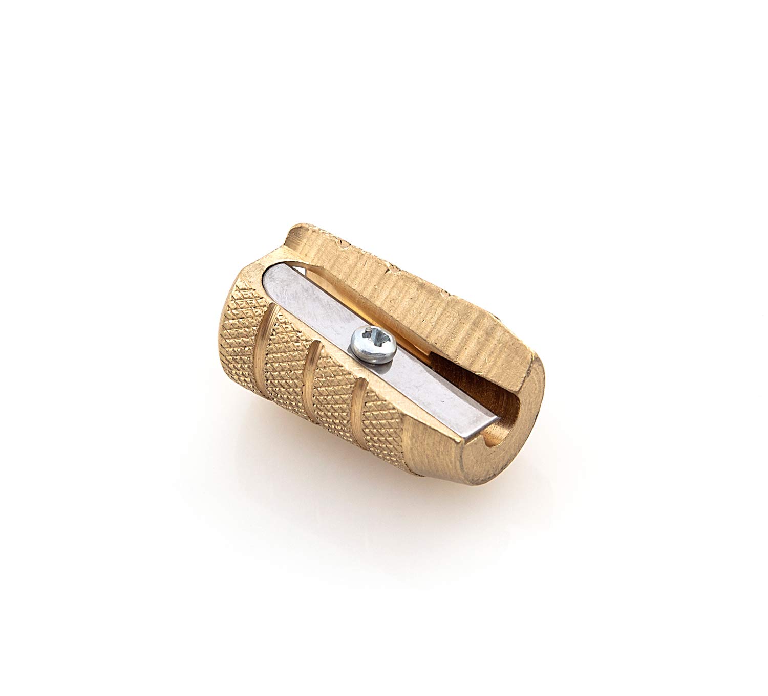 Fine&Candy - Brass Pencil Sharpener with Single Hole, Sharpener for Pencils, Robust and Quality Blade, Gold