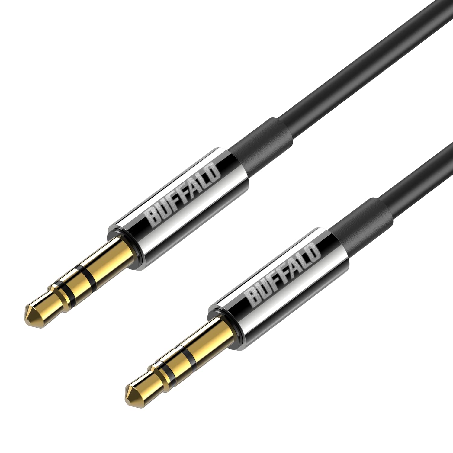 バッファロー オーディオケーブル AUX 3.5mm 耐ノイズシールド 24K金メッキ加工 カーステレオ ホームステレオ アルミモールド 1m BSSTM10BK/N の商品画像