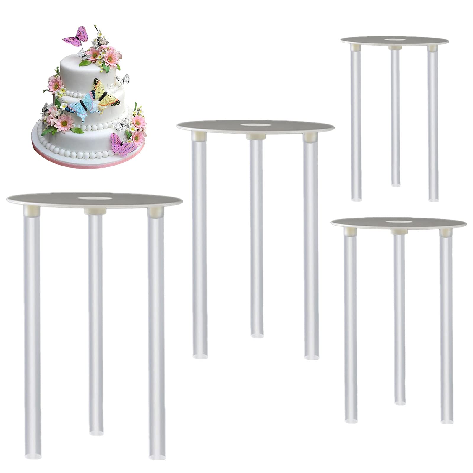 Cake Tier Supports,4 Pcs Reusable 9/12/16/20cm Cake Boards and 12 Pcs Cake Dowels for Tiered Cakes Construction and Stacking