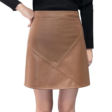 NJunicorn Uncle Damen Glitzer in Lederoptik Faltenrock Oversize Hohe Taille Rock Freizeit Figurbetont Stretch Bleistiftrock K