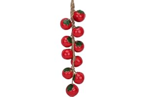 Woration Artificial Hanging Tomato Ornament Fake Lifelike Ceramics Red Tomatoes String Simulation Vegetable Decoration Garland Home Kitchen Farmhouse Porch 1Pack