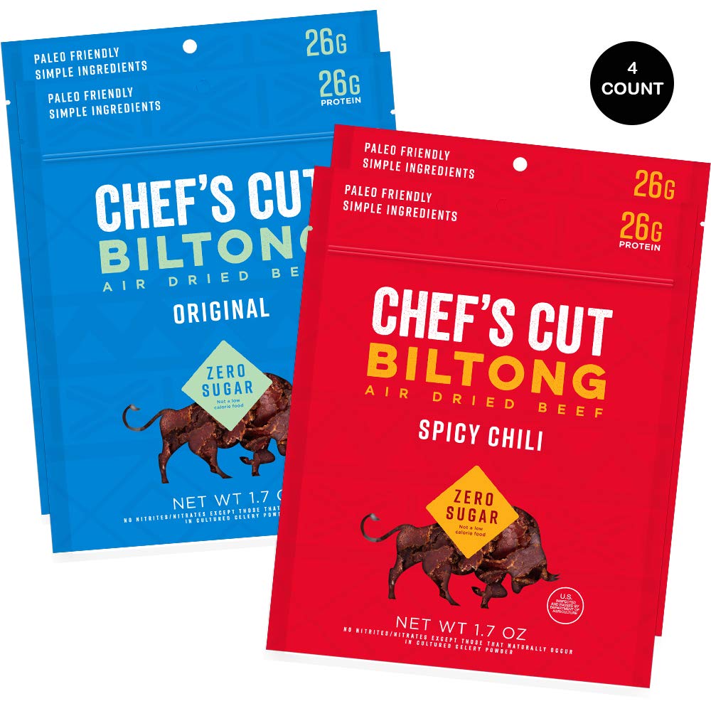 Chef's Cut Biltong Sampler, Original & Spicy Chili Biltong, 1.7 oz (4 Pack)