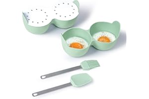 ESIE HOUZIE Microwave Egg Poacher, 2 Cavity Silicone Poached Egg Cooker with Lid and Handle for Microwave, Instant Pot and Stovetop, Egg Poacher Cups Kitchen Cooking Tools Dishwasher Safe Pack of 4 (Green)