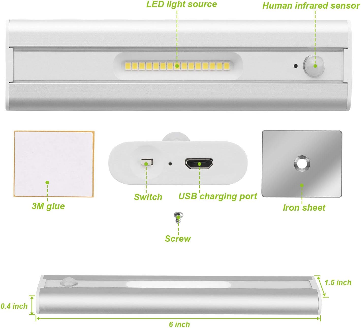 Under Cabinet Light Closet Lights - 15 LED Motion Sensor Light Wireless LED Lights for Closet Rechargeable Battery Operated Under Cabinet LED Lighting for Kitchen Stairs Hallway - - 