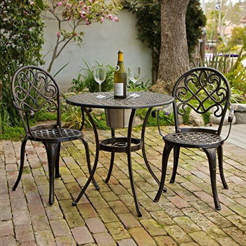 3-piece Bistro Set with 2 Chairs and a Table with Ice Bucket. Color Copper/brown. Indoor or Outdoor Patio Furniture. Cross Scented Tart Included