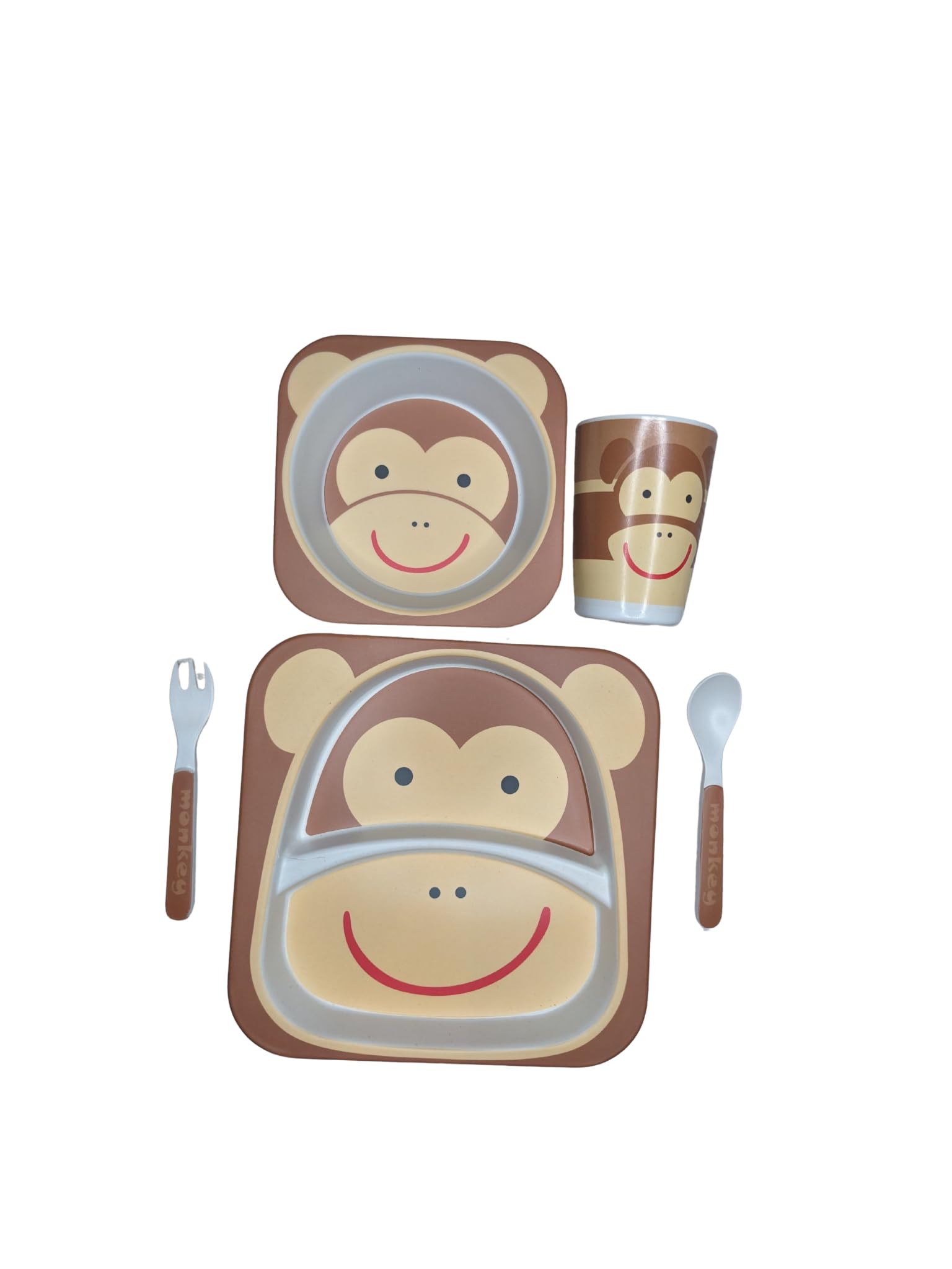 Bamboo Children's 5pc Cheeky Monkey Meal Set: Perfect for Children/Infants - Lightweight and Durable, Easy to Clean and Made from Sustainable Material