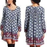 Women Dress,Haoricu Autumn Women Ladies Bohemian Printing Dress National Wind Bandage Beach Dress (XL, Blue)