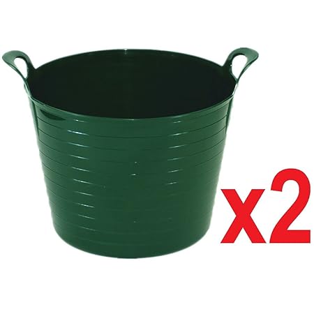 2 X Green 42 Litre Large Flexi Tub Garden Home Flexible Colour Rubber Storage Container Bucket Polyethylene Flex Tub Made In Uk