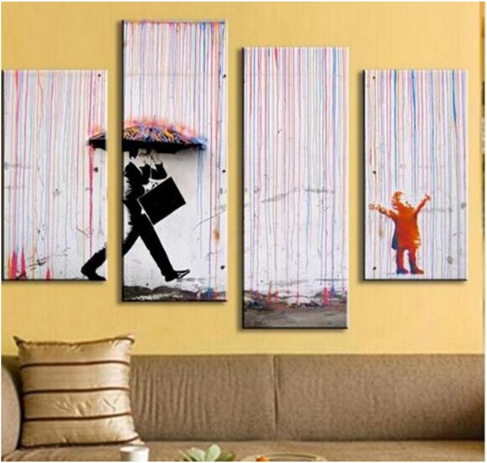 Banksy Art 4 Photos Colorful rain Oil Painting Paintings ...