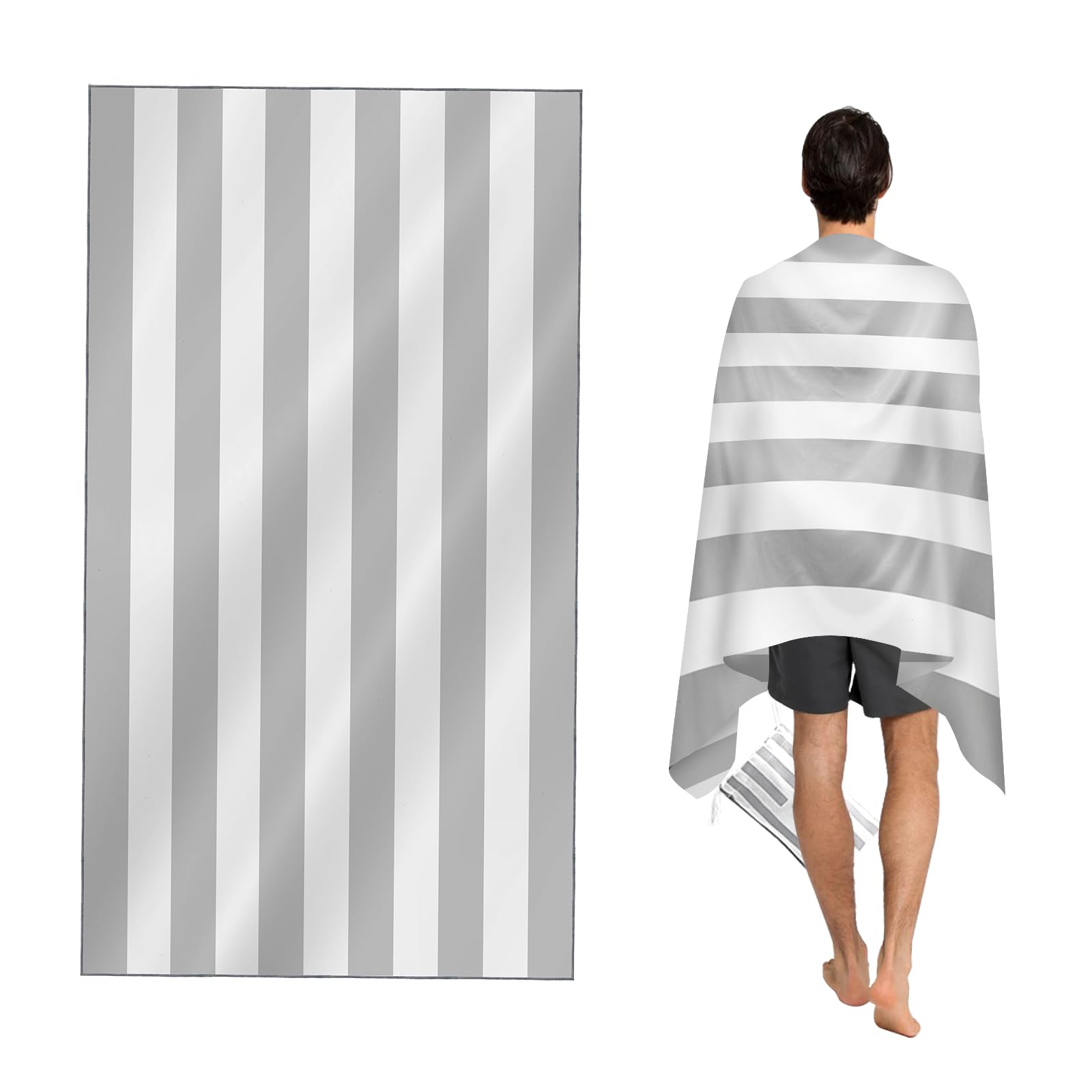 CNMTCCO Large Beach Towel for Adults with Bag - Quick Dry Microfibre - 100% Recycled Towel - Sand Free, Lightweight, Compact (160x90cm, 63x35in) (Light Grey)