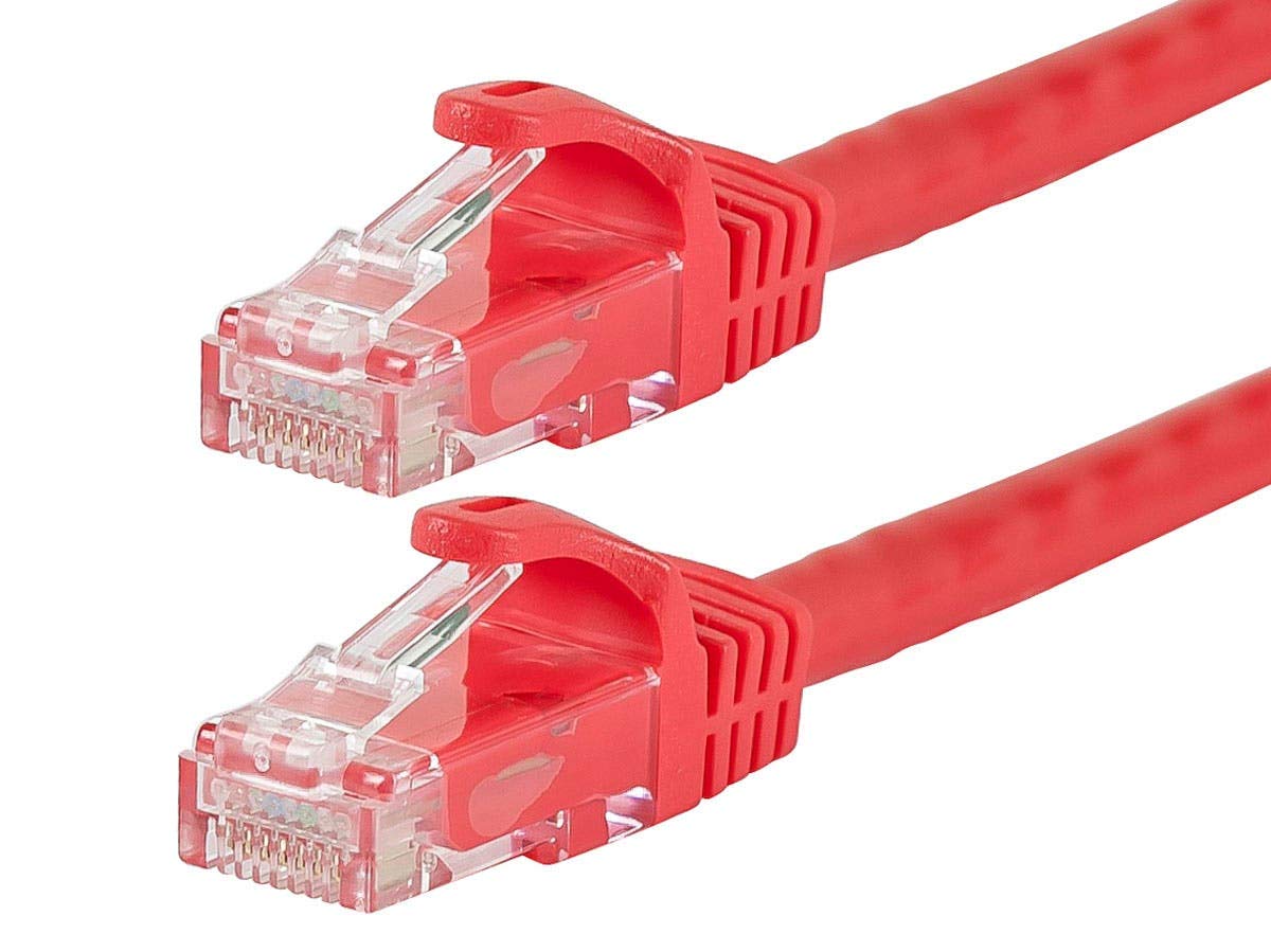 Monoprice Flexboot Cat6 Ethernet Patch Cable - Network Internet Cord - RJ45, Stranded, 550Mhz, UTP, Pure Bare Copper Wire, 24AWG, 1ft, Red