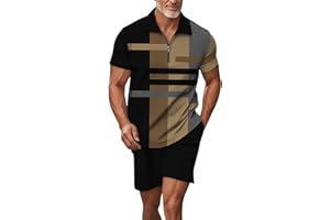 Men's Hawaiian Tropical Tracksuit Set Color Block Polo Shirt and Shorts 2 Piece Outfits Men Beach Vacation Track Suits