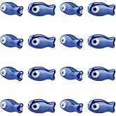 NBEADS About 17 Pcs Porcelain Ceramic Fish Evil Eye Beads 3/4×3/8", Blue Evil Eye Charms Glazed Porcelain Turkish Loose Beads for Bracelet Earring Necklace DIY Jewelry Making
