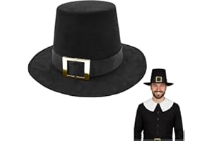 Nicky Bigs Novelties Deluxe Adult Black Pilgrim Hat with Gold Buckle Faux Suede Thanksgiving Turkey Day Costume Accessory Adjustable Size 55-60cm Theatrical Quality