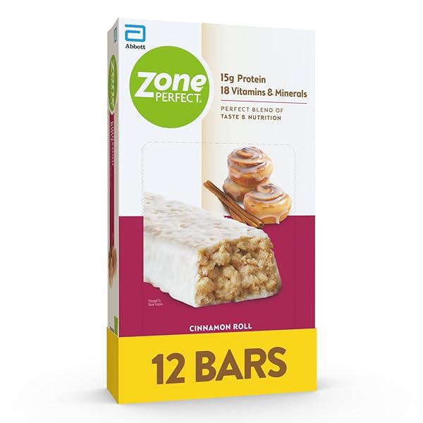 ZONE PERFECT PROTEIN BARS, CINNAMON ROLL, HIGH PROTEIN WITH VITAMINS & MINERALS, 12 COUNT