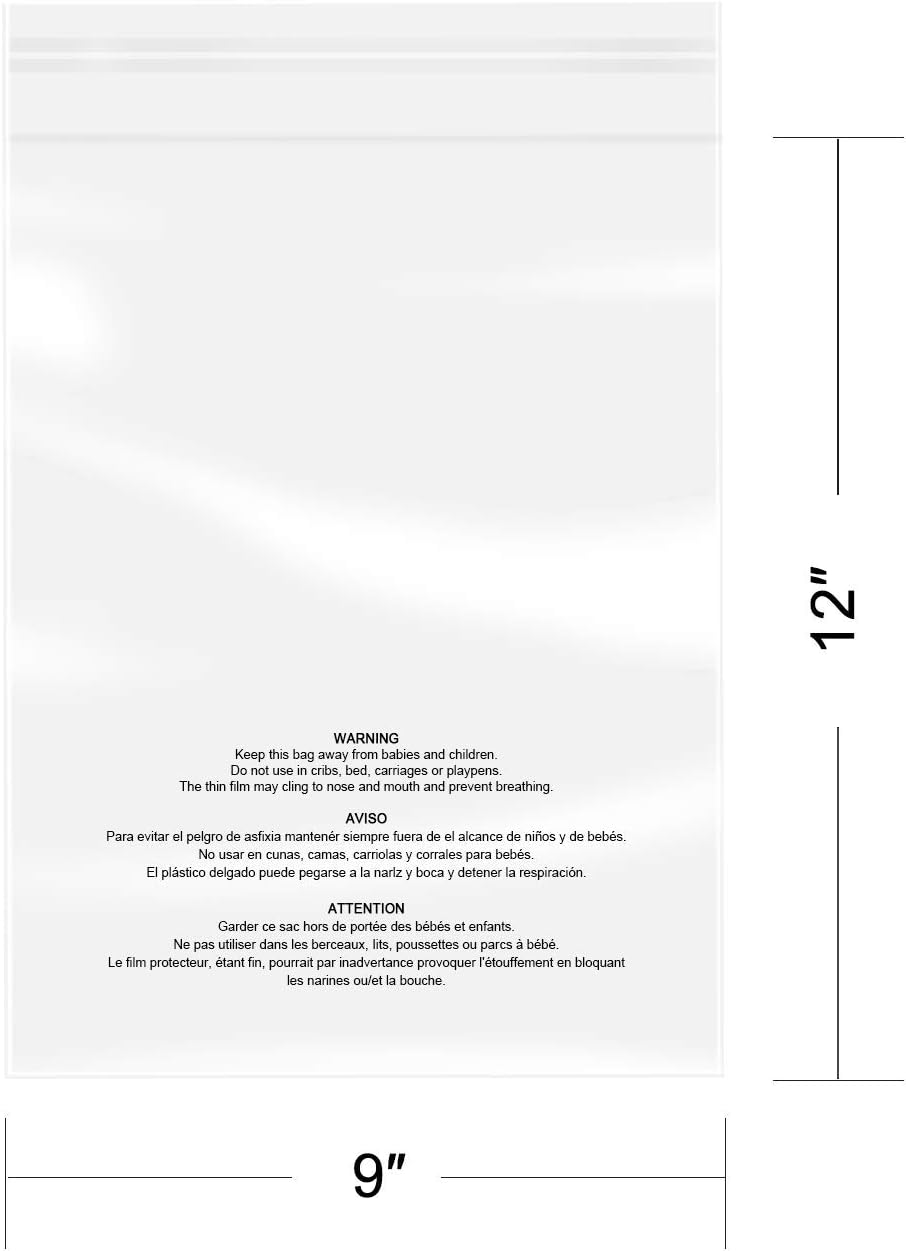 200 Count - 9" x 12", Self Seal 1.6 Mil Clear Plastic Poly Bags with Suffocation Warning for A4, Letter Sized Documents, Marketing Materials, Clothes-Resealable Adhesive: Office Products