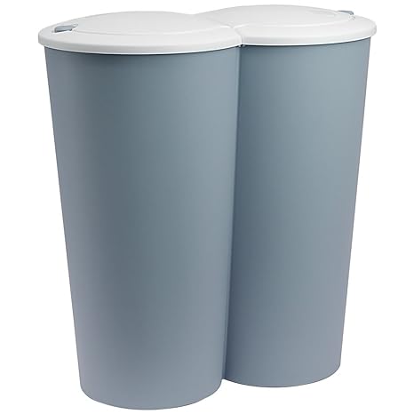 Deuba Mülleimer Duo Blau | 50L Abfalleimer Doppelmülleimer 2fach Trennsystem 2x25L Druckknopf-Automatik | Küche Bad Büro