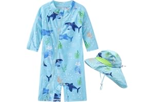 BEST FOR ALL Baby Boy Swimsuit Rash Guard Toddler Sun Protection Swimwear Infant One Piece Bathing Suit with Sun Hat
