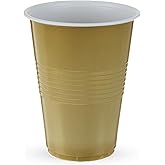 True Gold Plastic Cups, Disposable Plastic Drinking Glasses, Party Cups for Adults, 16oz Gold Set of 24