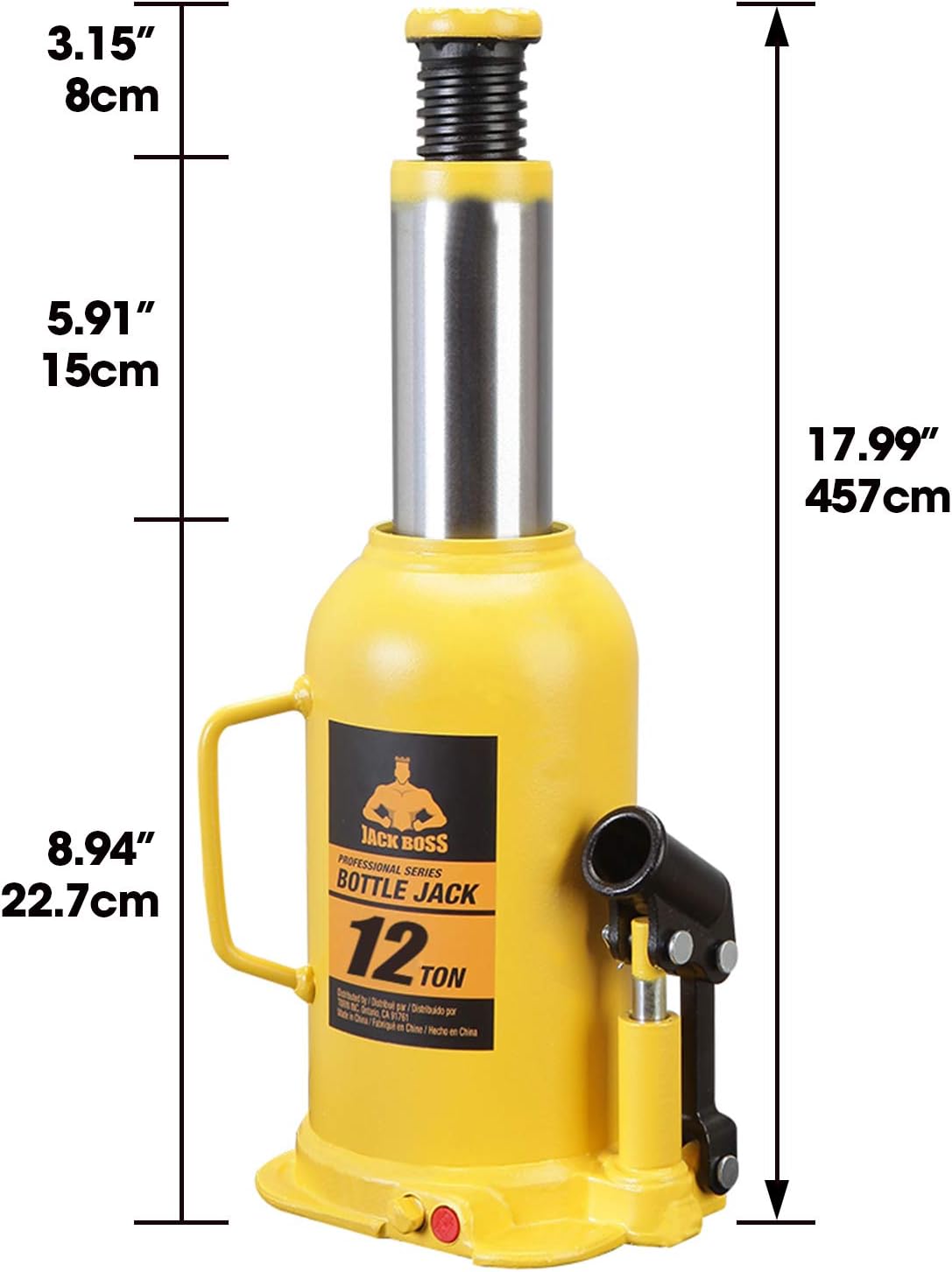 Torin TH91204X JackBoss Hydraulic Welded Bottle Jack: 12 Ton (24,000 lb) Capacity, Yellow: Automotive