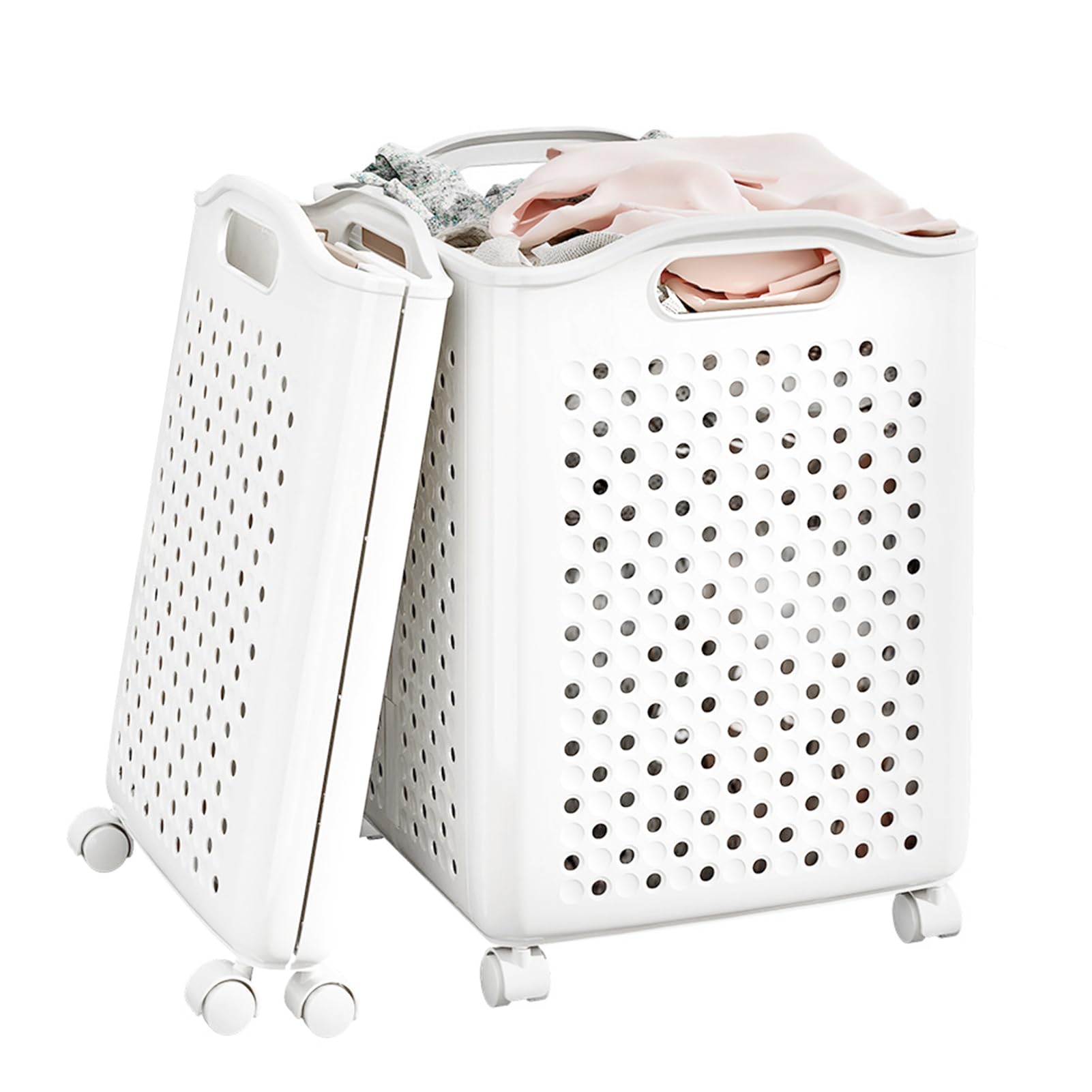 Photo 1 of *UNTESTED*
57L Collapsible Laundry Basket with Wheels, Laundry Basket Collapsible, Foldable Laundry Baskets with Handles, Dirty Clothes Hamper for Dorm, Bedroom and Bathroom (Pearl White)