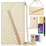 GoodPro PU Leather Gold-plated Handbag Design Flip Cover with Card Holder and Carrying Strap for Samsung Galaxy Note 4 Bundle with Screen Protector, Stylus and Cleaning Cloth - Beige