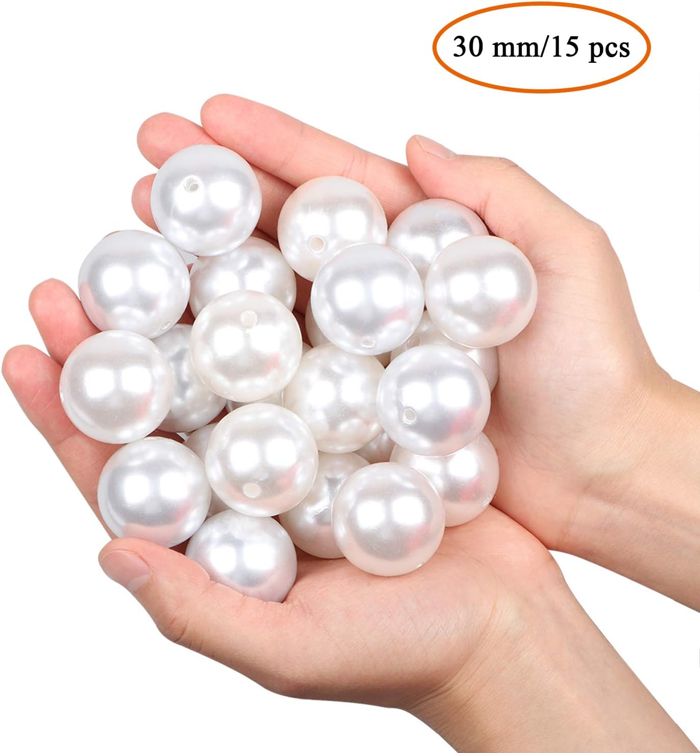 Yixuan Elegant Glossy Drilled Pearls Beads 15pcs 30mm Assorted Plastic Loose Beads for Jewellery Making Vase Fillers