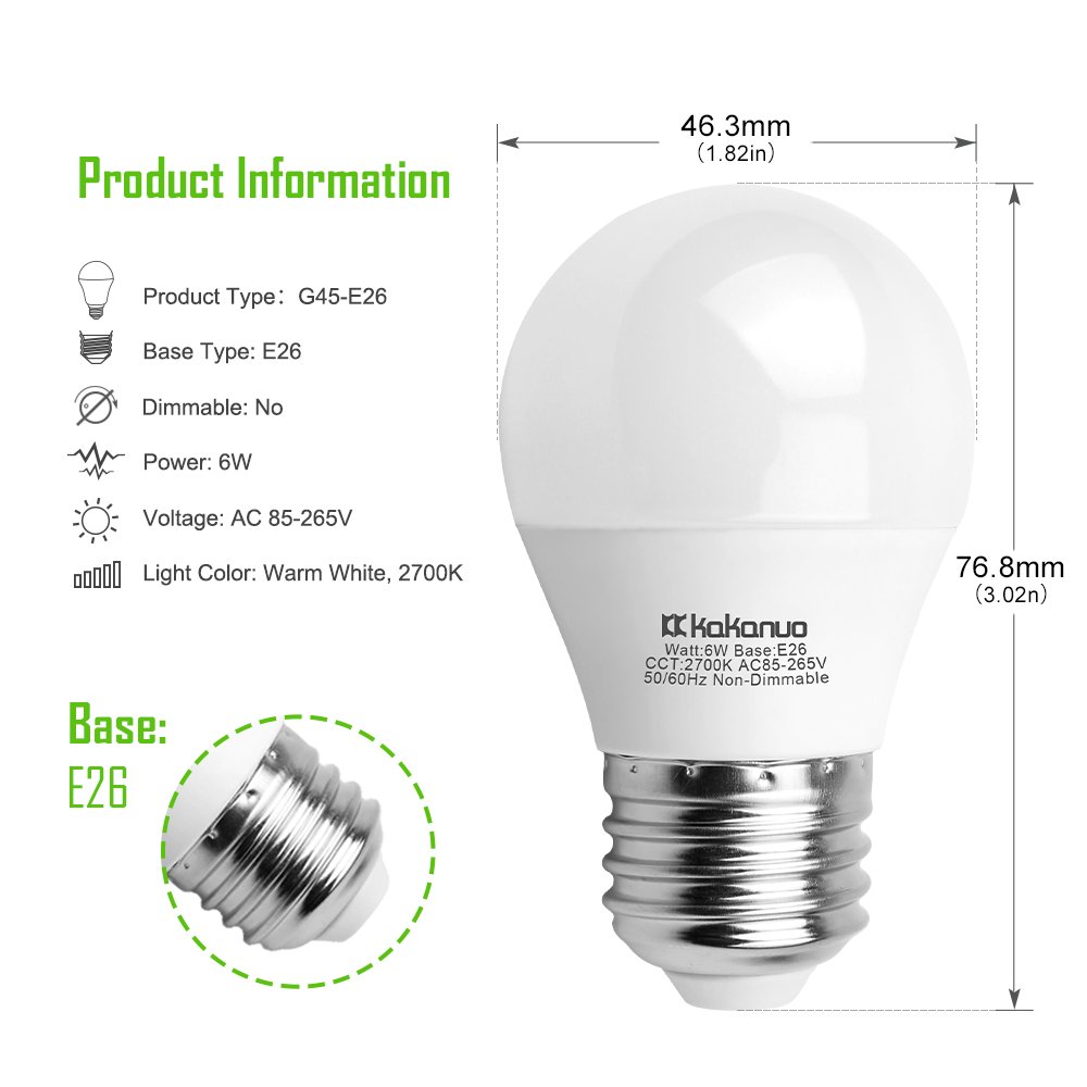 A15 LED Bulb 60 Watts, Kakanuo 6 Watt Equivalent E26 Medium Screw Base