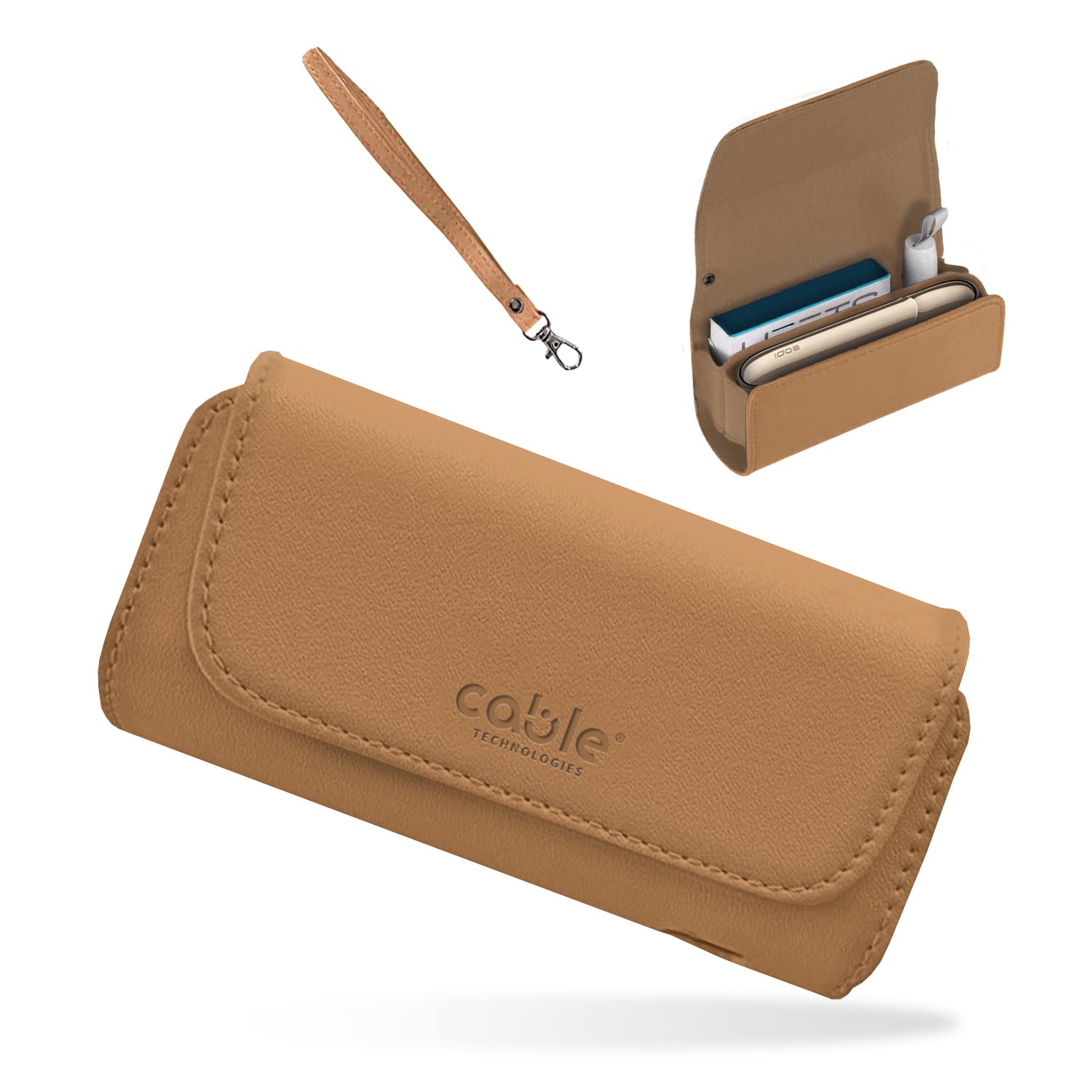 Cable Technologies Eco-Leather Case, Compatible with IQOS 3/3 Duo/2.4/2.4 Plus, Canvas and PU Leather Case, Iqos Organizer, Cover/Purse Electronic Cigarette Accessories (Biscuit)