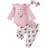 Youweixiong Western Baby Girl Clothes Ruffle Long Sleeve Letters Romper Cowgirl Boots/Pony Pants Bow Coming Home Outfit 0-18M