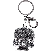 Alilang Skull Head Key Chain Gunmetal Tone Grey Rhinestones Gothic Creepy Black