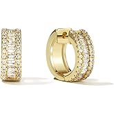 Pearich 14K Gold Small Huggie Earrings for Girls,925 Sterling Silver Gold Hoops Earrings Trendy Chunky CZ Pin Earrings Jewelry Gifts for Girls