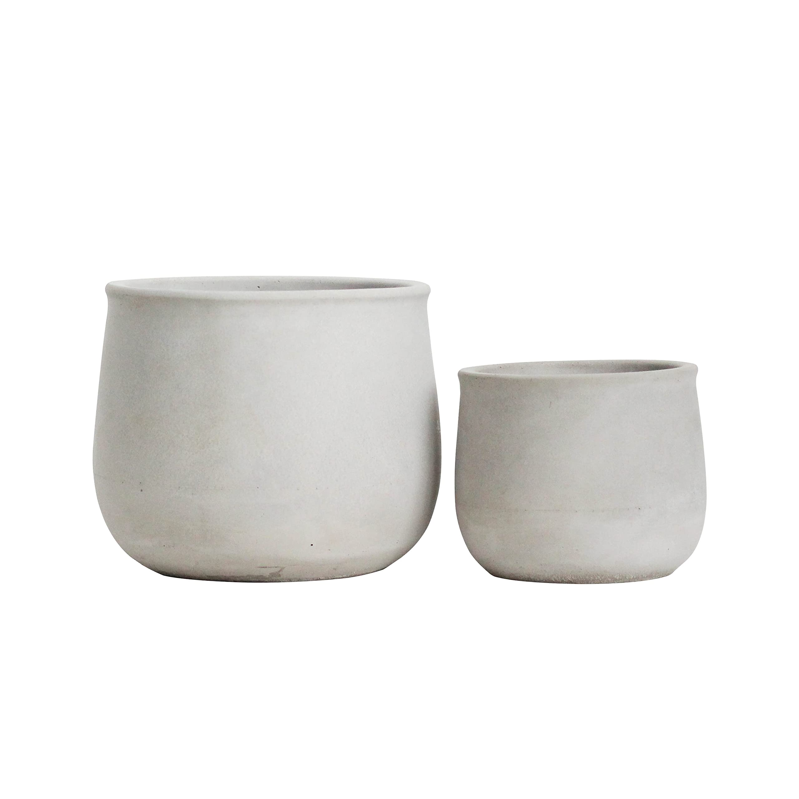 Olly & Rose Mykonos Ceramic Plant Pot Set 2 Indoor Planters 17cm + 12cm - Natural Light Grey - Outdoor Flower Pots Cement Plant Pots Large and Small