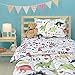 LANGRIA 4-Piece Dinosaur-Themed Toddler Bedding Set for Boys & Girls, Cartoon Print Style Kids Bed Set Includes Microfiber Comforter, Flat Sheet, Fitted Sheet and Reversible Pillowcase, Standard Size
