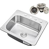 CozyBlock 25 x 22 x 9 Inch Top-mount/Drop-in Stainless Steel Single Bowl Kitchen Sink with Strainer - 18 Gauge Stainless Stee