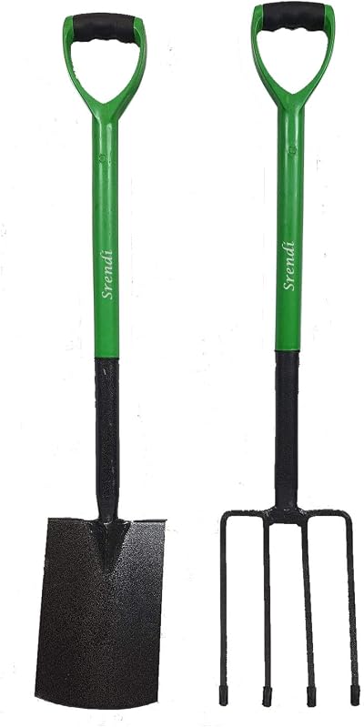 Srendi 2 Pieces Carbon Steel Garden Tool Set Fork and Spade Heavy Duty