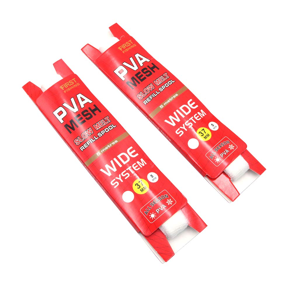 Namvo 2Pcs Slow-Dissolving Water-Soluble PVA Mesh Refill 5 Metres Long Nesting Device Special Bait Net for Fishing Fishing Pva Mesh Refill for Boilie, Bait, Precise Feeding (Wide 37mm)