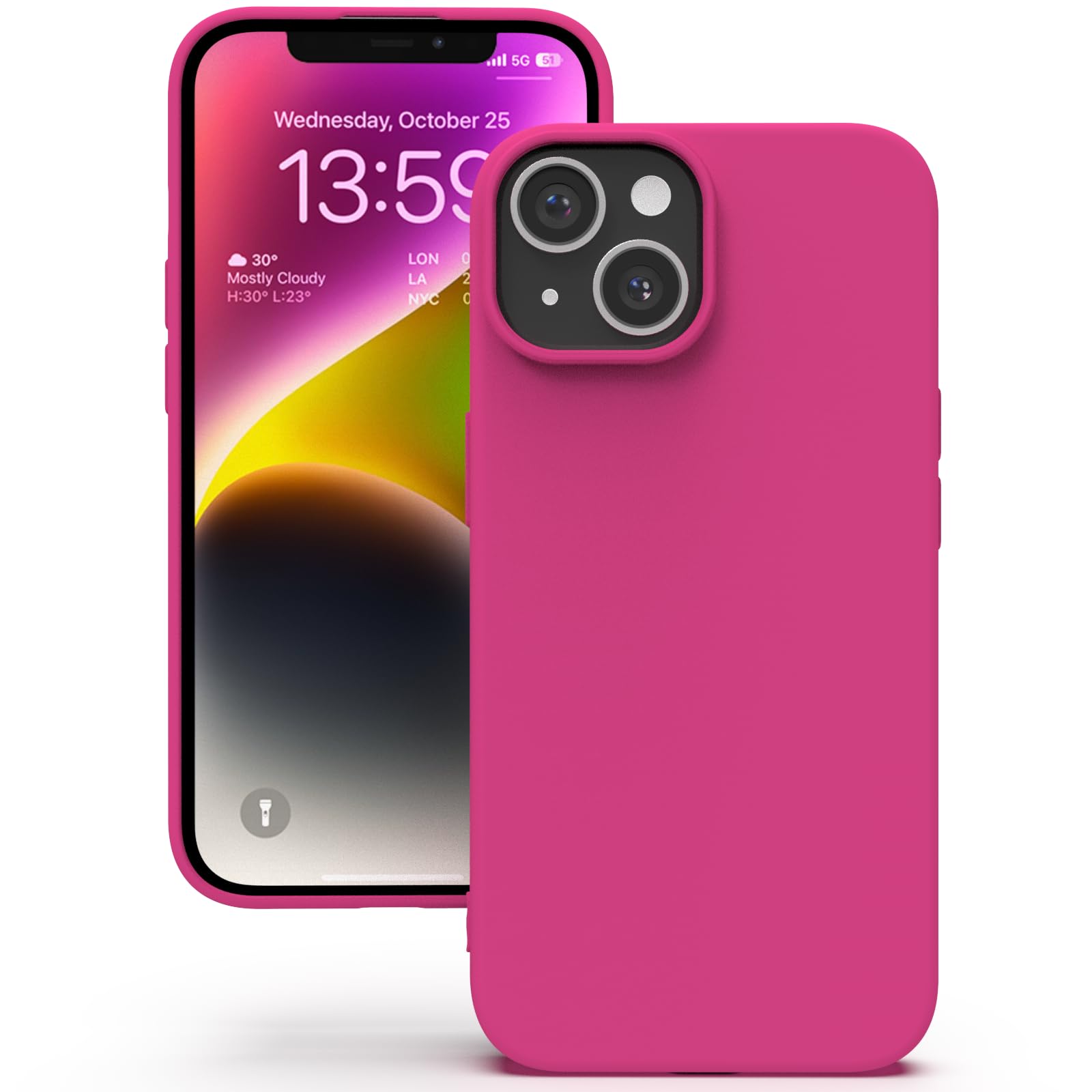YATWIN Silicone Case for iPhone 14, Soft-Touch, Shockproof, DustProof, Antiskid Full Body Armour Phone Cover for Apple iPhone 14 - Magenta — image 1